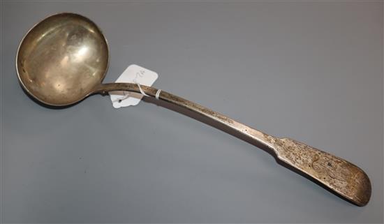 A George IV Scottish silver fiddle pattern soup ladle, John Heron, Edinburgh, 1827, 7 oz.